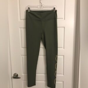 bebe Sport Olive Leggings with Subtle Logo Detail